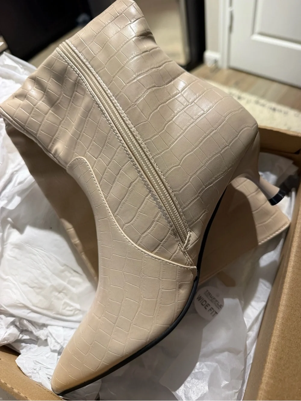 Boohoo Beige Croc-Embossed Over-the-Knee Boot